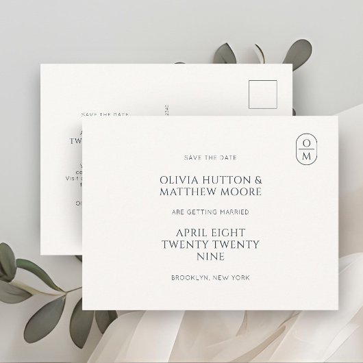 Chique Minimaal Monogram Huwelijk Bewaar de Datum Briefkaart
