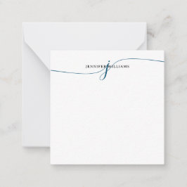 Chique minimaal Navy Blue Script Monogram Notitiekaartje