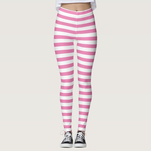 Chique minimaal roze en wit gestreept leggings (Voorkant)