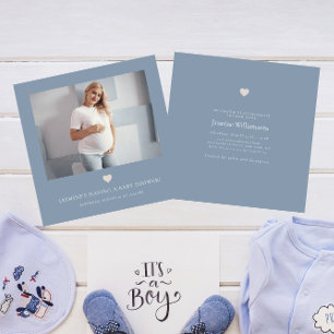 Chique minimaal schemerig blauw foto baby shower kaart