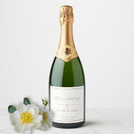 Chique minimaal | Witte en gouden bruiloft fles Sparkling Wijnetiket