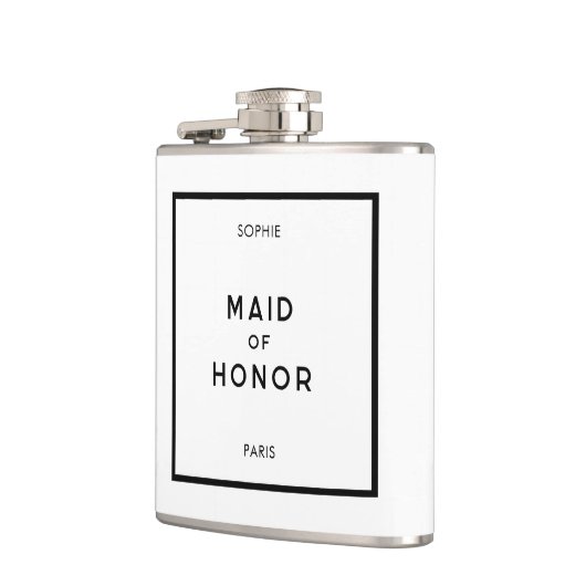 Chique Minimal Frans Zwart & Wit Maid of Honor Heupfles (Links)