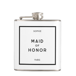 Chique Minimal Frans Zwart & Wit Maid of Honor Heupfles