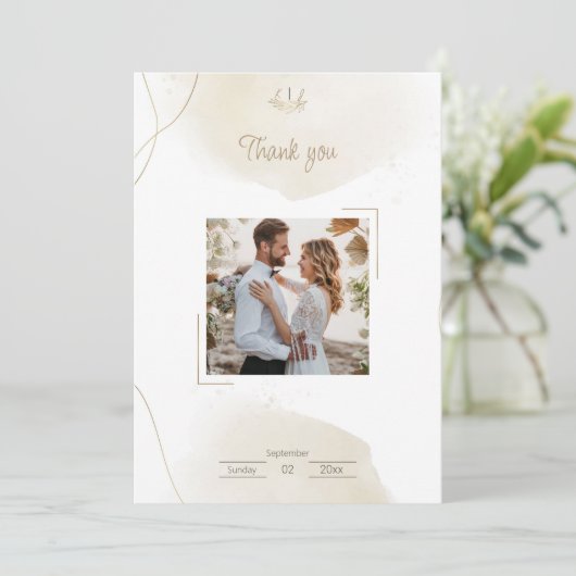 Chique minimale aangepaste foto dank u bruiloft bedankkaart (Staand voorkant)