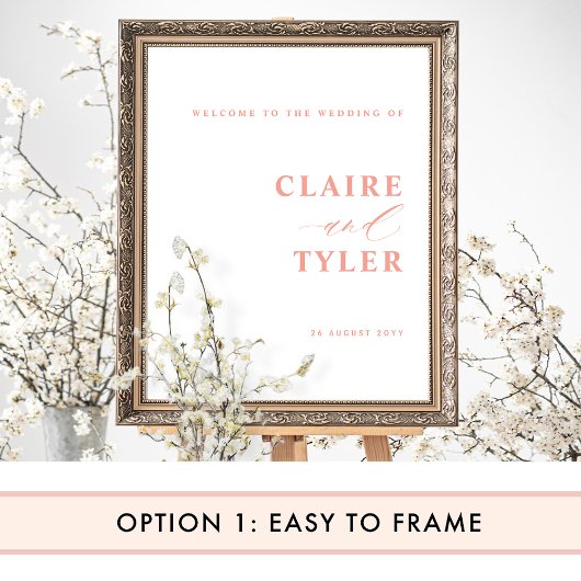 Chique minimale blush roze perzik bruiloft welkom  poster