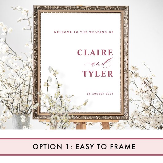 Chique minimale Bourgondische bruiloft welkom teke Poster