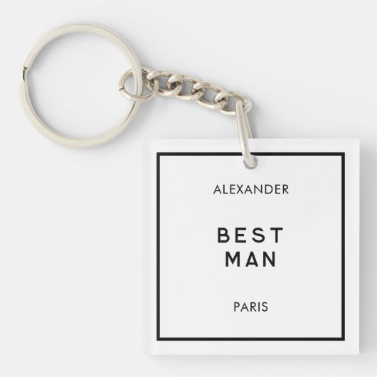 Chique minimale Franse Zwart & Wit Beste Man Naam Sleutelhanger (voorkant)