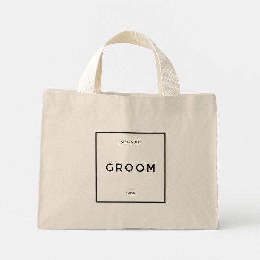 Chique minimale Franse zwart-wit bruidegom naam Mini Tote Bag (Achterkant)