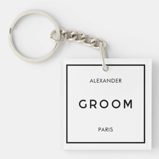 Chique minimale Franse zwart-wit bruidegom naam Sleutelhanger (voorkant)