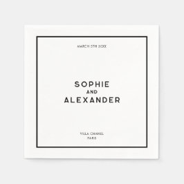 Chique minimale Franse zwart-wit bruiloft Servet