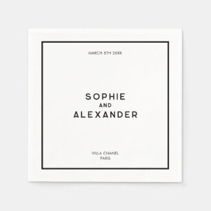 Chique minimale Franse zwart-wit bruiloft Servet