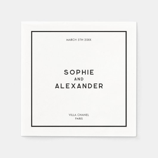 Chique minimale Franse zwart-wit bruiloft Servet (Voorkant)