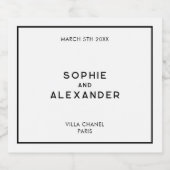 Chique minimale Franse zwart-wit bruiloft Sparkling Wijnetiket (Enkel label)