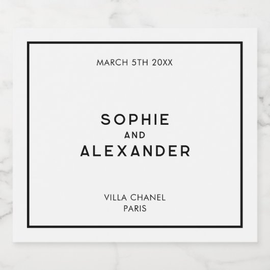 Chique minimale Franse zwart-wit bruiloft Sparkling Wijnetiket (Enkel label)