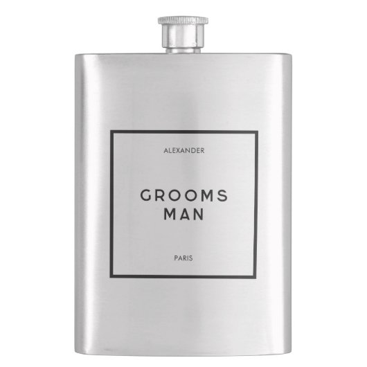 Chique Minimale Franse Zwart & Wit Groomsman Naam Flacon (Voorkant)