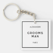 Chique Minimale Franse Zwart & Wit Groomsman Naam Sleutelhanger (voorkant)