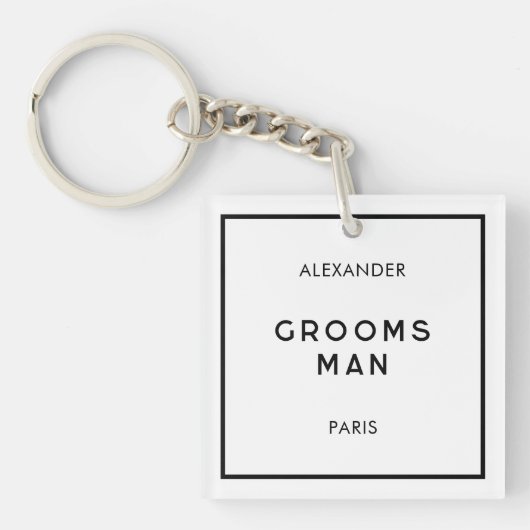 Chique Minimale Franse Zwart & Wit Groomsman Naam Sleutelhanger (voorkant)