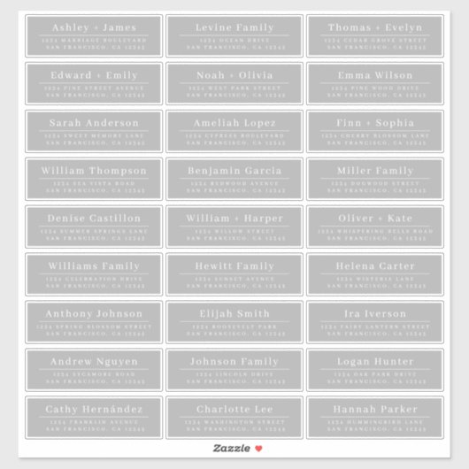 Chique minimale grijze adreslabels voor huwelijksg sticker (Vel)