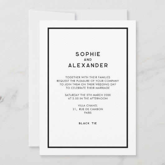 Chique minimale Parijse Frans monochroom bruiloft Kaart (Voorkant)