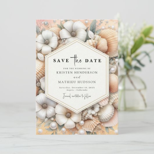 Chique Minimale Strand Bruiloft Save The Date (Staand voorkant)