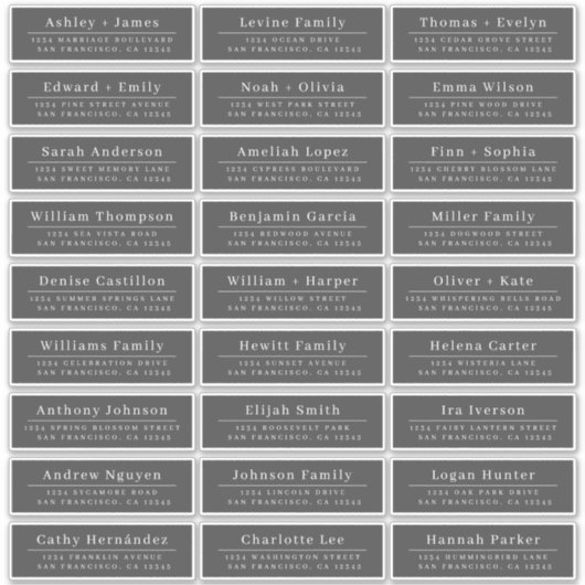 Chique minimale zwarte adreslabels voor bruiloftsg sticker (Voorkant)