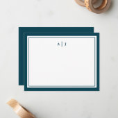 Chique minimalistisch Blauwgroen blauw twee rand m Notitiekaartje (Voorkant / Achterkant in situ)