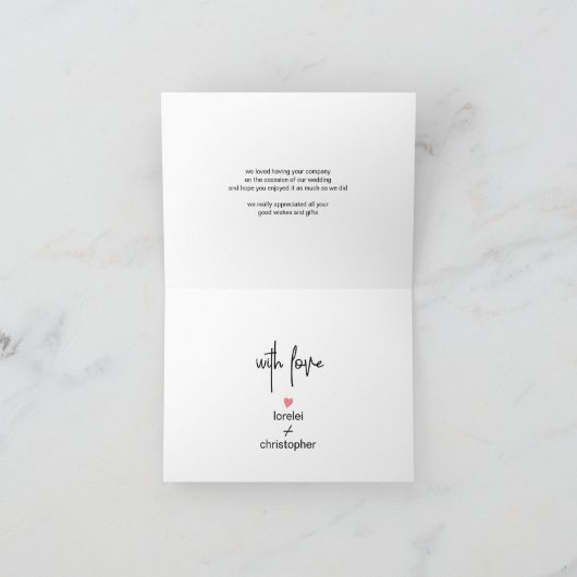 Chique, minimalistisch, klein hart & modern letter bedankkaart (Binnen)