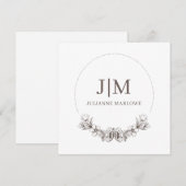 Chique minimalistisch monogram bloemig Lijst Notitiekaartje (Voorkant / Achterkant)