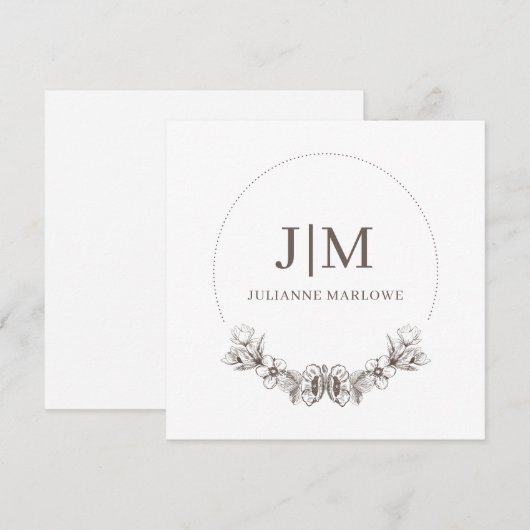 Chique minimalistisch monogram bloemig Lijst Notitiekaartje (Voorkant / Achterkant)