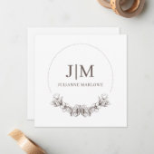 Chique minimalistisch monogram bloemig Lijst Notitiekaartje (Voorkant / Achterkant in situ)