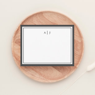 Chique minimalistische as zwart twee rand monogram notitiekaartje