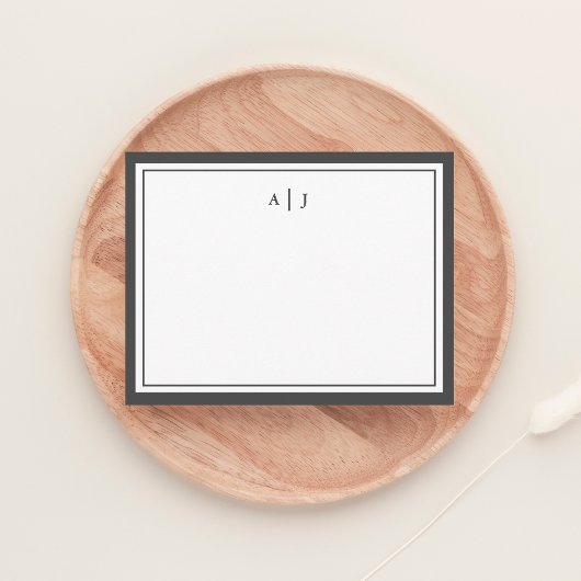 Chique minimalistische as zwart twee rand monogram notitiekaartje
