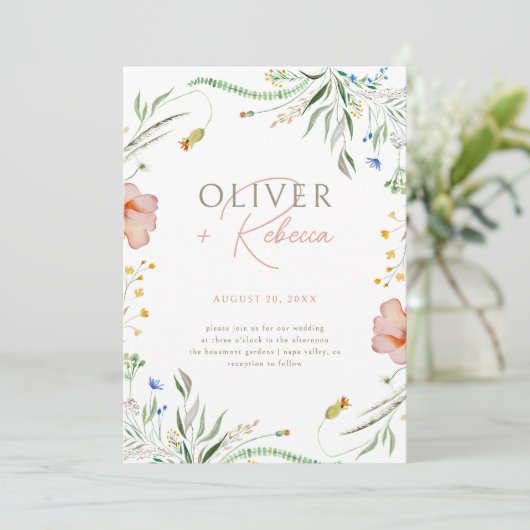 Chique minimalistische Boho Waterverf Wildflower b Kaart (Staand voorkant)