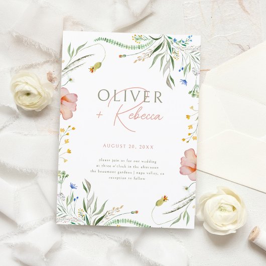 Chique minimalistische Boho Waterverf Wildflower b Kaart