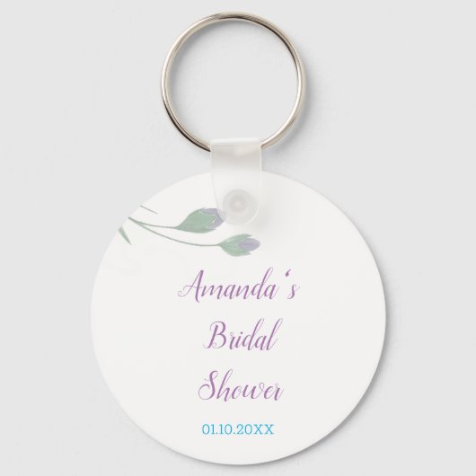 Chique Minimalistische Bruiloftsshower Bloemen Sleutelhanger (Voorkant)