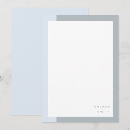 Chique Minimalistische Gepersonaliseerde Naam Blau Notitiekaartje (Voorkant / Achterkant)