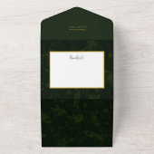 Chique minimalistische groene damast kerstfoto all in one uitnodiging (Buitenkant)