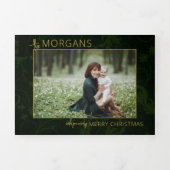 Chique minimalistische groene damast kerstfoto drieluik wenskaart (Cover)