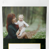 Chique minimalistische groene damast kerstfoto drieluik wenskaart (Binnenzijde eerst)