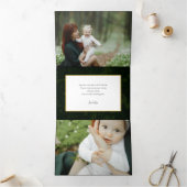 Chique minimalistische groene damast kerstfoto drieluik wenskaart (Binnen)