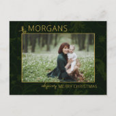 Chique minimalistische groene damast kerstfoto feestdagenkaart (Voorkant)