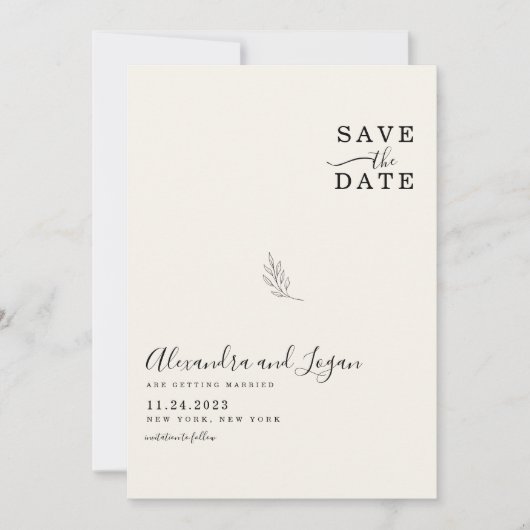 Chique Minimalistische Handtekening Script Ivoor Q Save The Date (Voorkant)