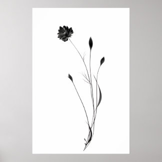 "Chique minimalistische inktbloem Poster - Abstrac