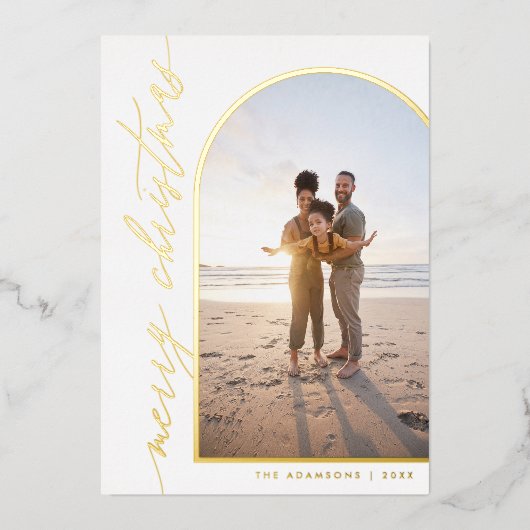 Chique minimalistische kalligrafie boog vrolijk ke folie feestdagenkaart (Voorkant)