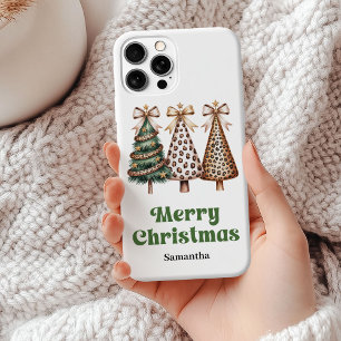 Chique minimalistische kerstbomen groen goud luipa iPhone 15 mini hoesje
