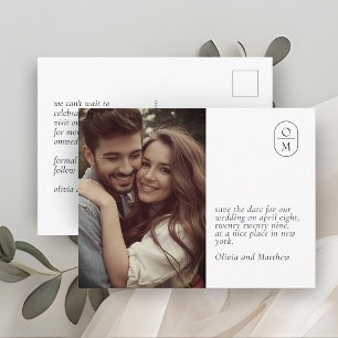 Chique Minimalistische Moderne Foto Monogram Huwel Briefkaart