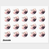 Chique minimalistische moderne roze bloemenbruilof ronde sticker (Vel)