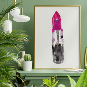Chique minimalistische roze zwarte Waterverf lipst Poster