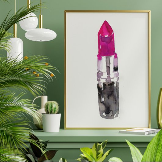 Chique minimalistische roze zwarte Waterverf lipst Poster