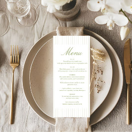 Chique Minimalistische Streep Groen Huwelijk Menu